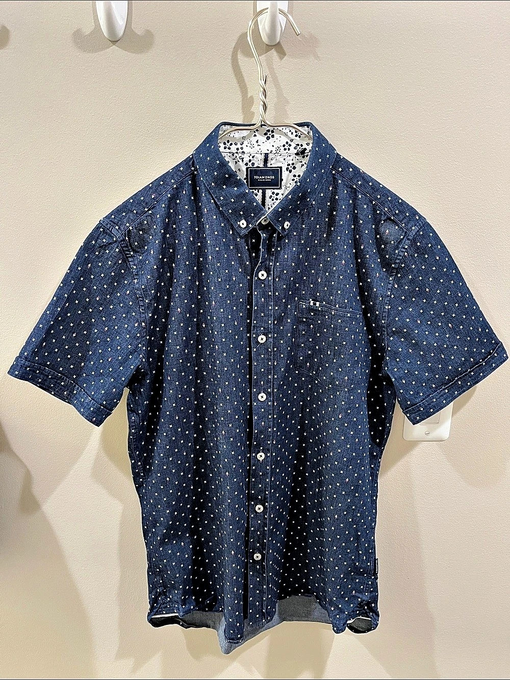 7 Diamonds Liquid Movements Men's Geometric Shirt Blue Size Medium Like New